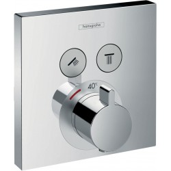 Shower tap Wall-mounted external part 2 way material: ABS thermostatic With plate without hand shower, hose and holder push button on/off, color: Chrome surface: Glossy Wall-mounted - external part