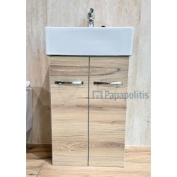 Furniture base with washbasin 43x33x60 material: Wood 1 basin wall mounted Rozo naturale, color: Wood Oak