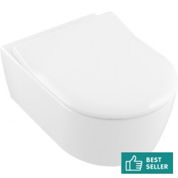 Σετ Λεκάνη επίτοιχη (κρεμαστή) υψηλής πίεσης + Κάλυμμα soft closing Rimless slim Wrapover κρυφή στήριξη DirectFlush, QuickRelease 53x37 επιφάνεια: Γυαλιστερή, χρώμα: Λευκό Επίτοιχες ΥΠ