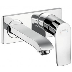 Wash basin tap Wall-mounted - external part mixer With non-closing waste set With plate, color: Chrome 16,5cm material: Brass surface: Glossy Wall-mounted - external part