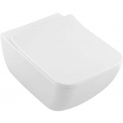 Wall-mounted toilet & toilet seat soft closing, style: Wrapover hidden fixation Self-Cleaning / Rimless Slim CombiPack, DirectFlush, QuickRelease, CeramicPlus 56x37,5 surface: Glossy, color: White Wall-mounted