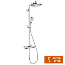 Μπαταρία ντουζιέρας με βέργα και κεφαλή ντους επίτοιχη από ορείχαλκο θερμοστατική 240, Φ24cm, χρώμα: Χρωμέ επιφάνεια: Γυαλιστερή Επίτοιχες με βέργα και κεφαλή ντους