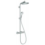 Shower tap with showerpipe and overhead shower Wall-mounted material: Brass thermostatic 240, color: Chrome surface: Glossy Wall-mounted exposed with showerpipe and overhead shower Shower tap with showerpipe and overhead shower Wall-mounted material: Brass thermostatic 240, color: Chrome surface: Glossy Wall-mounted exposed with showerpipe and overhead shower