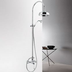 Bathtub tap with showerpipe and overhead shower Wall-mounted material: Brass mixer, color: Chrome surface: Glossy