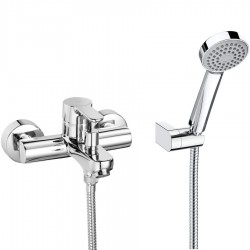 Μπαταρία μπανιέρας επίτοιχη από ορείχαλκο με τηλέφωνο, σπιράλ, στήριγμα κομπλέ αναμεικτική, χρώμα: Χρωμέ επιφάνεια: Γυαλιστερή Επίτοιχες