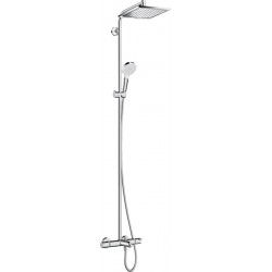 Bathtub tap with showerpipe and overhead shower Wall-mounted material: Brass thermostatic 240, color: Chrome surface: Glossy Wall-mounted exposed with showerpipe and overhead shower