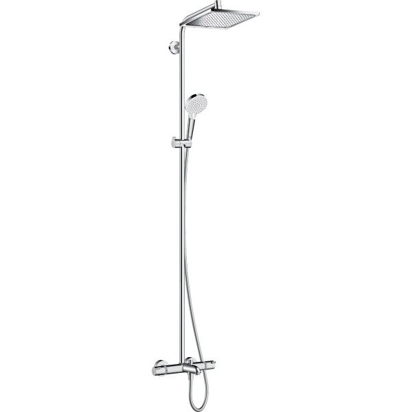 Bathtub tap with showerpipe and overhead shower Wall-mounted material: Brass thermostatic 240, color: Chrome surface: Glossy Wall-mounted exposed with showerpipe and overhead shower