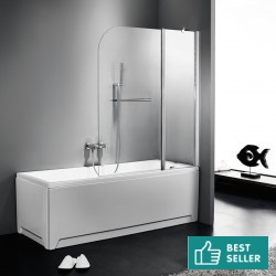 Καμπίνα μπανιέρας ευθύγραμμη 120x140 6mm πτυσσόμενη με πετσετοθήκη & διαγώνιο βραχίονα στήριξης επιφάνεια: Γυαλιστερή, χρώμα: Χρωμέ Ευθύγραμμες