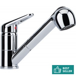 Kitchen tap Deck-mounted material: Brass with shower, color: Chrome surface: Glossy Deck-mounted