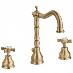 Wash basin tap Deck-mounted dual-level L size material: Brass With pop-up waste set, color: Bronze surface: Brushed