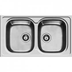 Νεροχύτης ανοξείδωτος 86x50 από inox επιφάνεια: Σαγρέ - Ανάγλυφη χωρίς πάγκο ένθετος 2 γούρνες 2B, χρώμα: Χρωμέ Ανοξείδωτοι