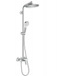 Shower tap with showerpipe and overhead shower Wall-mounted material: Brass mixer & hand shower & hose, color: Chrome surface: Glossy Wall-mounted exposed with showerpipe and overhead shower