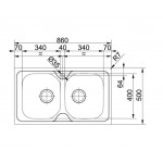 Sink Stainless (Steel) 86x50 material: Inox surface: Matt free nested 2 cabinet reversible, New Value, color: Chrome Stainless steel