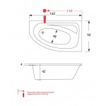 Μπανιέρα ασύμμετρη 160x90 από ακρυλικό 180lt δεξιά επιφάνεια: Γυαλιστερή, χρώμα: Λευκό Ασύμμετρες