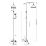 Bathtub tap with showerpipe and overhead shower Wall-mounted material: Brass mixer adjustable height 1.314-1.614, color: Chrome surface: Glossy Wall-mounted exposed with showerpipe and overhead shower Bathtub tap with showerpipe and overhead shower Wall-mounted material: Brass mixer adjustable height 1.314-1.614, color: Chrome surface: Glossy Wall-mounted exposed with showerpipe and overhead shower