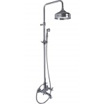 Bathtub tap with showerpipe and overhead shower Wall-mounted material: Brass mixer adjustable height 1.314-1.614, color: Chrome surface: Glossy Wall-mounted exposed with showerpipe and overhead shower Bathtub tap with showerpipe and overhead shower Wall-mounted material: Brass mixer adjustable height 1.314-1.614, color: Chrome surface: Glossy Wall-mounted exposed with showerpipe and overhead shower