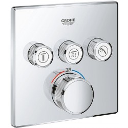 Shower tap Wall-mounted external part 3 way material: Brass thermostatic With plate with separate exits without hand shower, hose and holder, color: Chrome surface: Glossy