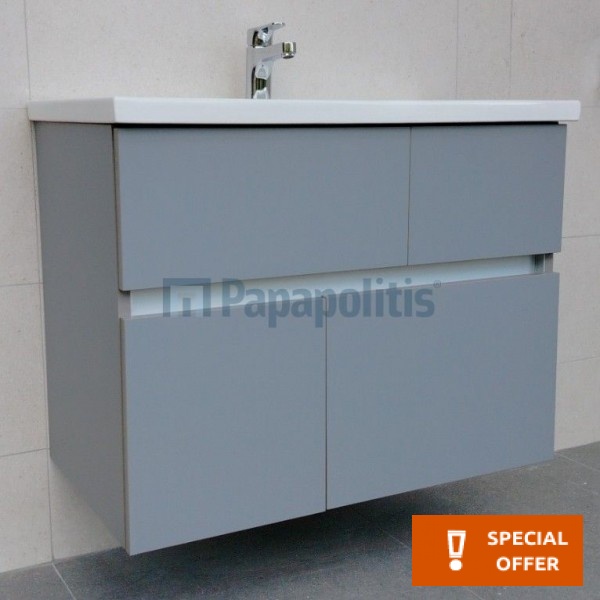 Βάση επίπλου χωρίς νιπτήρα 79x45 από ξύλο συνθετικό 728 επίτοιχου τύπου, χρώμα: Γκρι Βάσεις επίπλου χωρίς νιπτήρα
