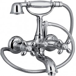 Μπαταρία μπανιέρας επίτοιχη από ορείχαλκο με τηλέφωνο, σπιράλ, στήριγμα 2 λαβών, χρώμα: Χρωμέ επιφάνεια: Γυαλιστερή Επίτοιχες