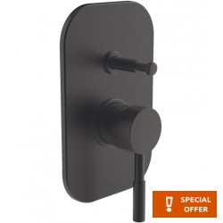 Shower tap Wall-mounted concealed - complete set 2 way material: Brass mixer With plate without hand shower, hose and holder, color: Black surface: Matt Wall-mounted - external part