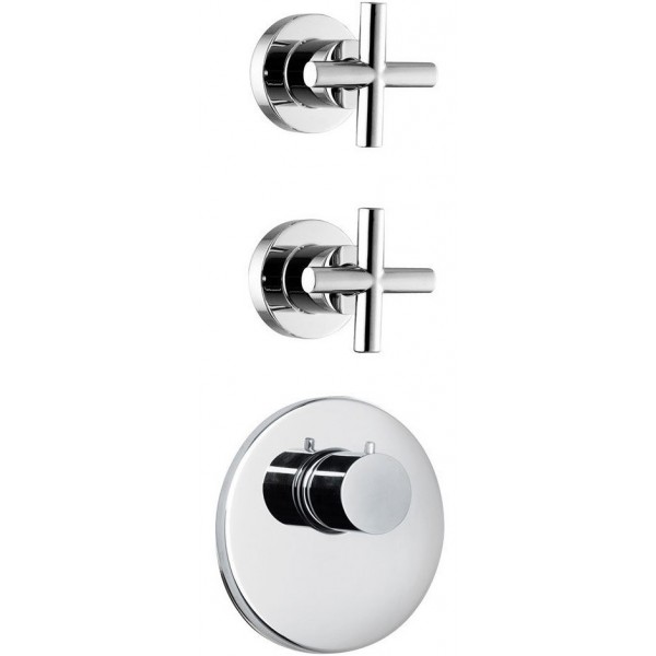Shower tap Wall-mounted external part 2 way 3 holes material: Brass thermostatic with separate exits without hand shower, hose and holder, color: Chrome surface: Glossy Wall-mounted - external part