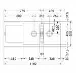 Νεροχύτης γρανιτένιος 116x50 με πάγκο αριστερά / με πάγκο δεξιά ένθετος 2 γούρνες αντιστρεφόμενος, Stone grey, χρώμα: Γκρι Γρανιτένιοι