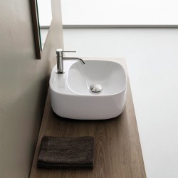 Νιπτήρας ελευθέρας τοποθέτησης 42x42x18 από πορσελάνη με μία οπή χωρίς υπερχείλιση, χρώμα: Λευκό επιφάνεια: Γυαλιστερή Ελευθέρας τοποθέτησης