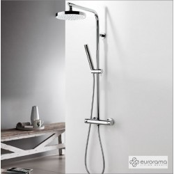 Μπαταρία ντουζιέρας με βέργα και κεφαλή ντους επίτοιχη αναμεικτική από ορείχαλκο Φ20cm, χρώμα: Χρωμέ επιφάνεια: Γυαλιστερή Επίτοιχες με βέργα και κεφαλή ντους