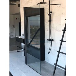 Καμπίνα ντουζιέρας ευθύγραμμη 100x200 8mm σταθερή & βραχίονας επιφάνεια: Ματ, χρώμα: Μαύρο Ευθύγραμμες