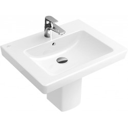 Washbasin Wall-mounted 65x47x15 Ceramic Plus semi pedestal / full pedestal  With 1 bowl With hole in the middle material: Porcelain, color: White surface: Glossy