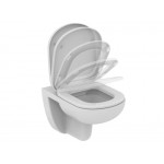 Wall-mounted toilet & toilet seat soft closing, style: Wrapover Rimless 53x36 surface: Glossy, color: White Wall-mounted