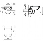 Wall-mounted toilet & toilet seat soft closing, style: Wrapover Rimless 53x36 surface: Glossy, color: White Wall-mounted