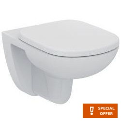 Wall-mounted toilet & toilet seat soft closing, style: Wrapover Rimless 53x36 surface: Glossy, color: White
