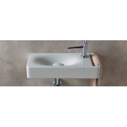 Νιπτήρας επίτοιχος 50x22x9 & Πετσετοθήκη με 1 γούρνα με οπή στη μέση χωρίς κολώνα από πορσελάνη, χρώμα: Λευκό επιφάνεια: Γυαλιστερή Επίτοιχοι