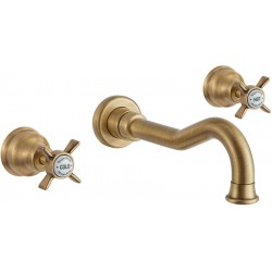 Wash basin tap Wall-mounted concealed - complete set 3 holes material: Brass Without waste 23cm, color: Bronze surface: Matt