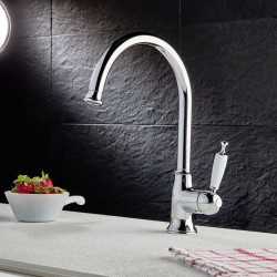 Μπαταρία κουζίνας επικαθήμενη από ορείχαλκο C-spout, με λευκή λαβή, χρώμα: Χρωμέ επιφάνεια: Γυαλιστερή Επικαθήμενες