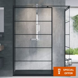 Shower enclosure Rectangle 180x80x200 8mm fixed reversible "H LOFT" (117-120) / (77-80), crystal glass Stripes 8mm surface: Matt, color: Black Rectangular