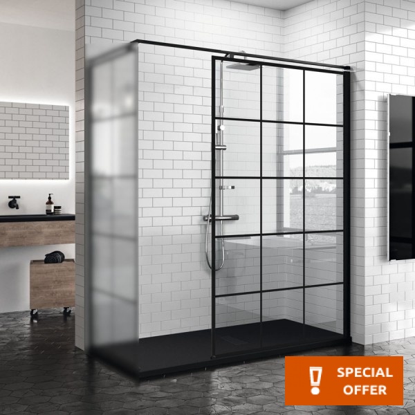 Shower enclosure Linear 120x200 8mm fixed H LOFT" (117-120)/(77-80) Squares surface: Matt, color: Black Linear