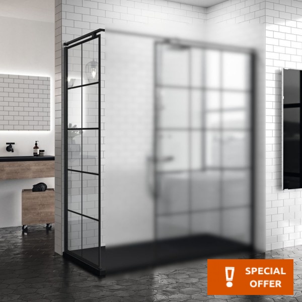 Shower enclosure Linear 80x200 8mm fixed H (77-80) Squares surface: Matt, color: Black Linear