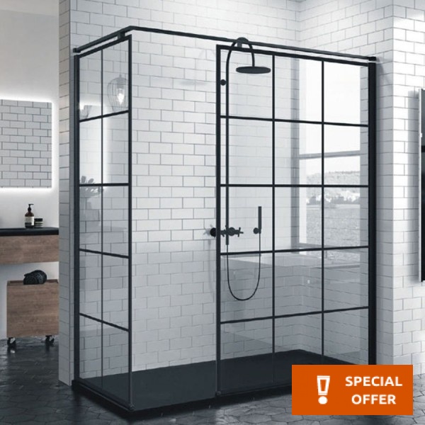 Shower enclosure Rectangle 180x80x200 8mm fixed reversible "H LOFT" (117-120)/(77-80), crystal glass Squares 8mm surface: Matt, color: Black Rectangular Shower enclosure Rectangle 180x80x200 8mm fixed reversible "H LOFT" (117-120)/(77-80), crystal glass Squares 8mm surface: Matt, color: Black Rectangular