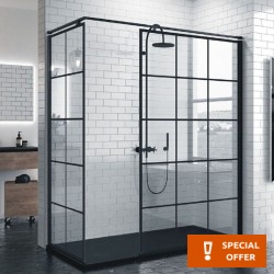 Shower enclosure Rectangle 180x80x200 8mm fixed reversible "H LOFT" (117-120)/(77-80), crystal glass Squares 8mm surface: Matt, color: Black Rectangular