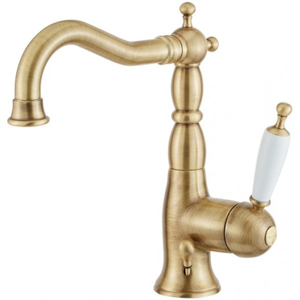 Wash basin tap Deck-mounted L size material: Brass mixer With pop-up waste set, color: Bronze surface: Brushed Deck-mounted