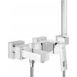 Bathtub tap Wall-mounted exposed material: Brass with hand shower, hose and holder mixer, color: Chrome surface: Glossy