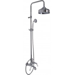 Bathtub tap with showerpipe and overhead shower Wall-mounted material: Brass mixer & hand shower, color: Chrome surface: Glossy Wall-mounted exposed with showerpipe and overhead shower