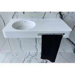 Νιπτήρας επίτοιχος 90x48x10 & πετσετοθήκη, με υπερχείλιση με 1 γούρνα χωρίς κολώνα χωρίς οπή  από solid surface, χρώμα: Λευκό επιφάνεια: Ματ Επίτοιχοι