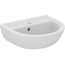 Νιπτήρας επίτοιχος 45x35x17 με 1 γούρνα με ολόκληρη κολώνα / με υπερχείλιση / χωρίς κολώνα με οπή στη μέση από πορσελάνη, χρώμα: Λευκό επιφάνεια: Γυαλιστερή Επίτοιχοι