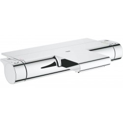 Bathtub tap Wall-mounted exposed material: Brass without hand shower, hose and holder thermostatic with shelf, color: Chrome surface: Glossy Wall-mouned exposed
