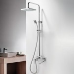 Bathtub tap with showerpipe and overhead shower Wall-mounted material: Brass mixer, color: Chrome surface: Glossy Wall-mounted exposed with showerpipe and overhead shower Bathtub tap with showerpipe and overhead shower Wall-mounted material: Brass mixer, color: Chrome surface: Glossy Wall-mounted exposed with showerpipe and overhead shower