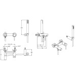 Bathtub tap Wall-mounted exposed material: Brass with hand shower, hose and holder mixer, color: Chrome surface: Glossy Wall-mouned exposed