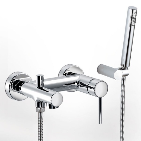 Bathtub tap Wall-mounted exposed material: Brass with hand shower, hose and holder mixer, color: Chrome surface: Glossy Wall-mouned exposed